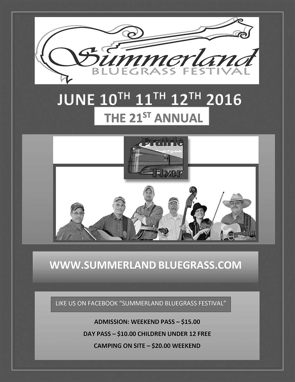 Flyer for Summerland Bluegrass Festival - 2016