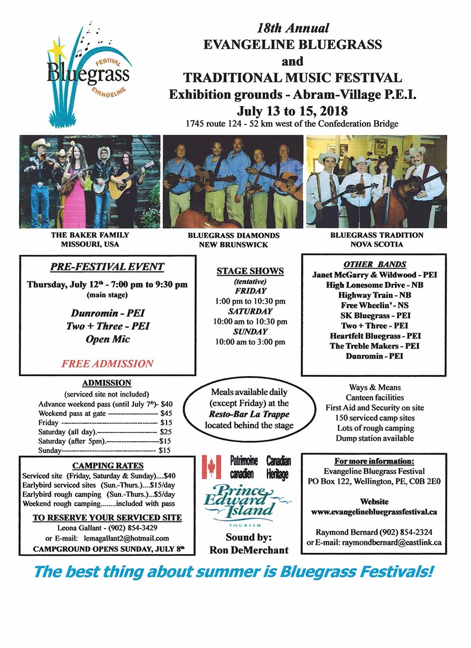 Evangeline Bluegrass and Traditional Music Festival Flyer